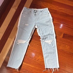 Light Blue Distressed Jeans with White